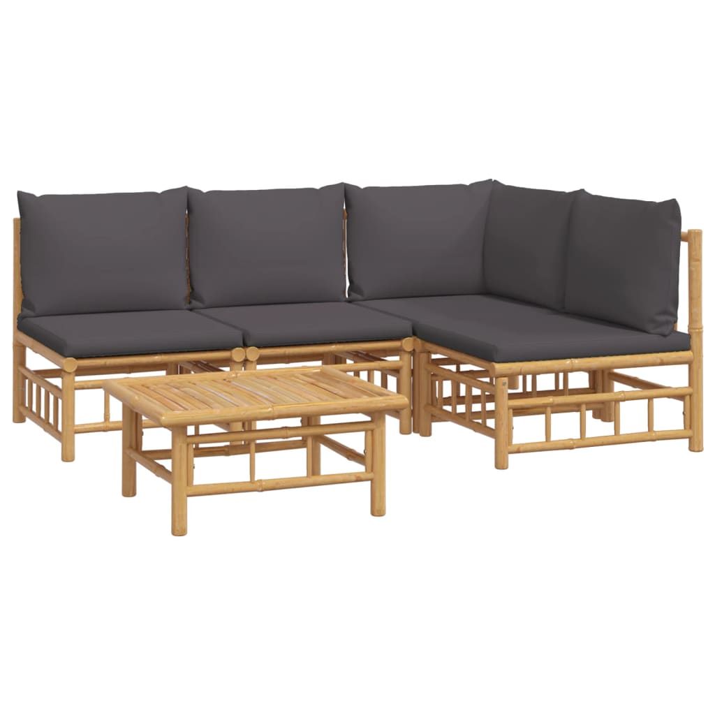 vidaXL 5 Piece Patio Lounge Set with Dark Gray Cushions Bamboo