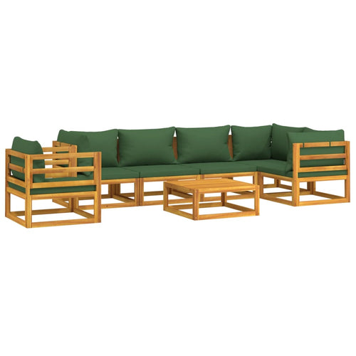 vidaXL 7 Piece Patio Lounge Set with Green Cushions Solid Wood