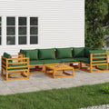 vidaXL 7 Piece Patio Lounge Set with Green Cushions Solid Wood