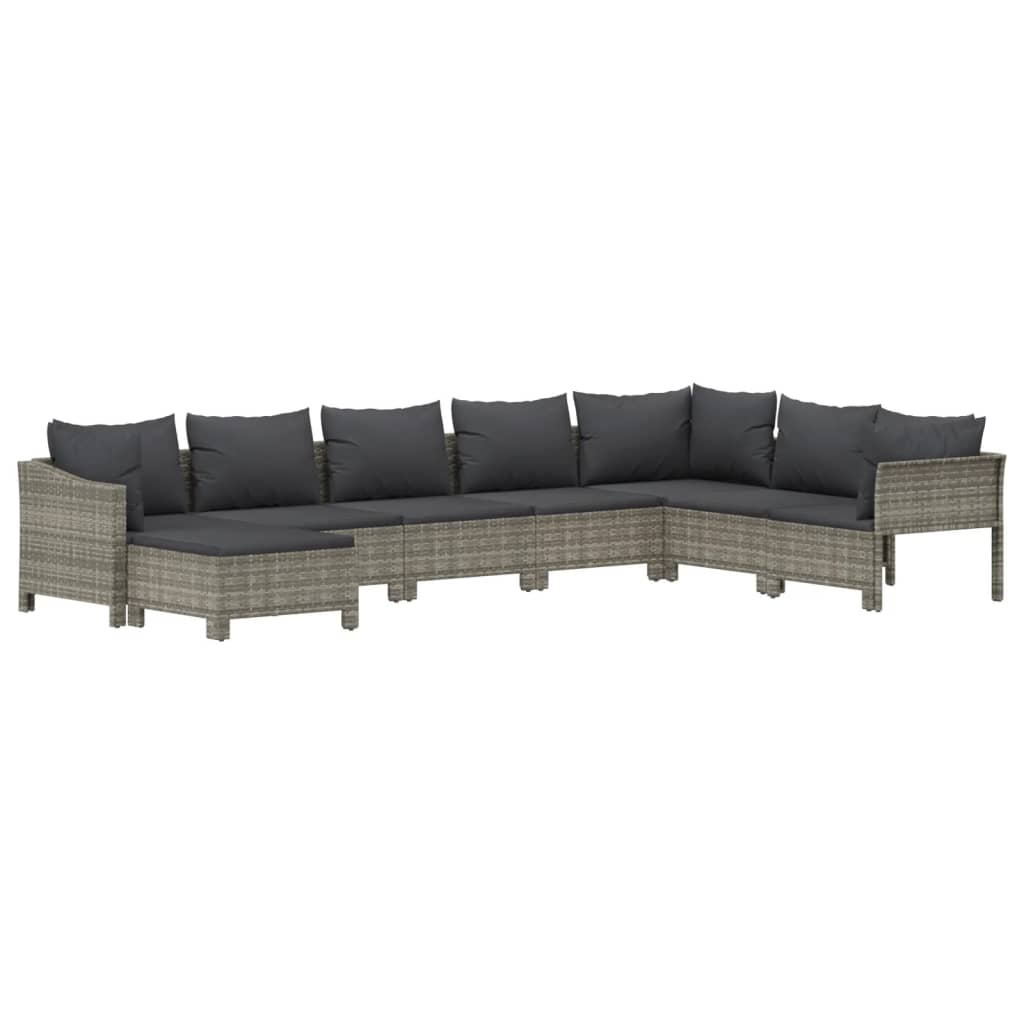 vidaXL 8 Piece Patio Lounge Set with Cushions Gray Poly Rattan